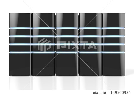 3D modern black servers with LED lights - great for topics like datacenter/ hosting/ storage etc. 139560984