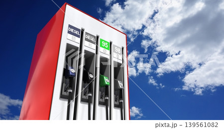 Gasoline and diesel dispenser, sky in background - 3d illustration Gasoline and diesel dispenser, sky in background - 3d illustration 139561082