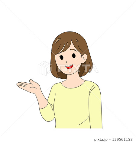 手のひらで案内する笑顔の女性イラスト 139561158