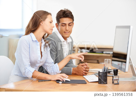 Sexual harassment, businessman flirting or employee with cleavage in office working with coworker. Looking, lust problem or woman at desk with a toxic or unprofessional male colleague or pervert Sexual harassment, businessman flirting or employee with cleavage in office working with coworker. Looking, lust problem or woman at desk with a toxic or unprofessional male colleague or pervert 139561358
