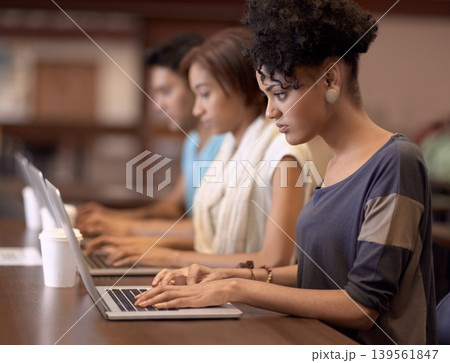 Laptop, university group and woman reading online research, education and search school database for project. College campus, paperless and students learning knowledge, information or computer study Laptop, university group and woman reading online research, education and search school database for project. College campus, paperless and students learning knowledge, information or computer study 139561847