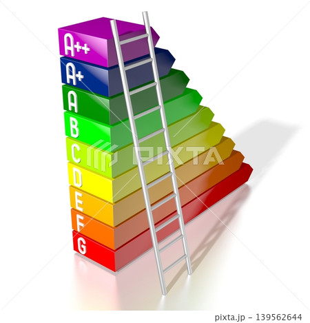 Colorful power consumption, efficiency chart and ladder - 3D illustration 139562644