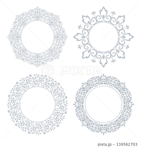 Set of decorative frames Elegant vector element for design in Eastern style, place for text. Floral gray and white frames. Lace illustration for invitations and greeting cards 139562703