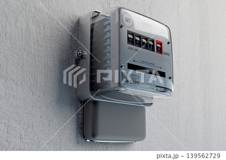Electricity meter on concrete wall - 3D illustration Electricity meter on concrete wall - 3D illustration 139562729