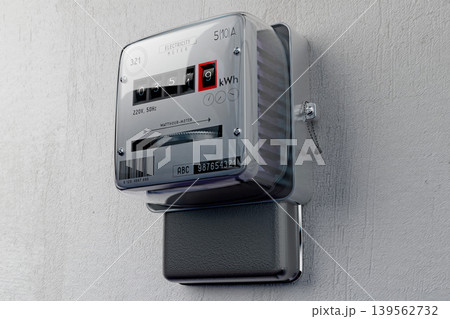 Electricity meter on concrete wall - 3D illustration Electricity meter on concrete wall - 3D illustration 139562732