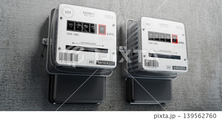 Electricity meters and concrete wall - 3D illustration Electricity meters and concrete wall - 3D illustration 139562760