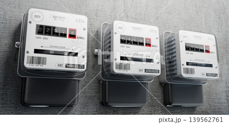 Electricity meters and concrete wall - 3D illustration Electricity meters and concrete wall - 3D illustration 139562761