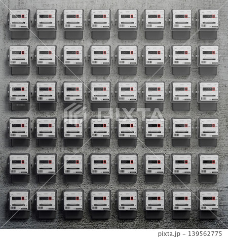 Electricity meters and concrete wall - 3D illustration Electricity meters and concrete wall - 3D illustration 139562775