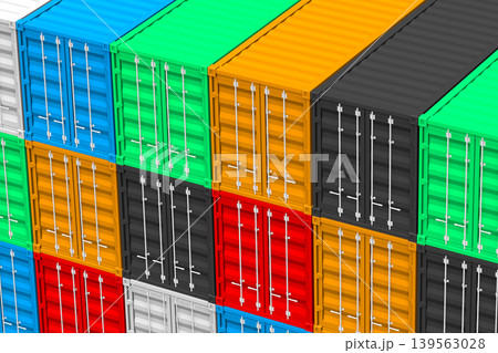 Many colorful cargo containers - 3D illustrationのイラスト素材 [139563028] - PIXTA