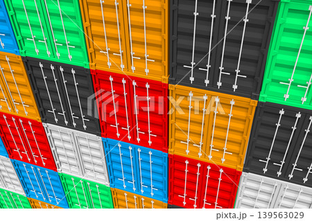 Many colorful cargo containers - 3D illustration 139563029