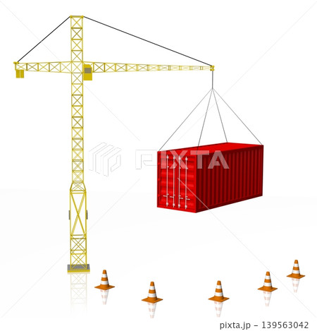 Crane and cargo container - 3D illustration 139563042