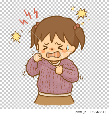 ニットのチクチクが不快で泣きそうな感覚過敏の女の子。触覚過敏や特性の理解、福祉・療育用イラスト。 139563317