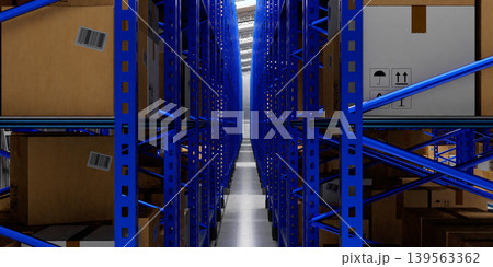 Warehouse with packages on shelves - 3D illustration 139563362