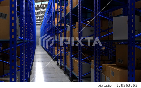 Warehouse with packages on shelves - 3D illustration Warehouse with packages on shelves - 3D illustration 139563363