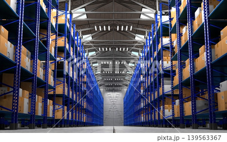 Warehouse with packages on shelves - 3D illustration 139563367