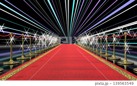 Red Carpet, Geometrical Lines and Camera Flashes - 3d illustration Red Carpet, Geometrical Lines and Camera Flashes - 3d illustration 139563549