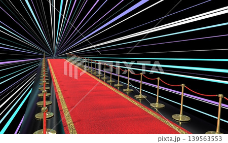 Red Carpet, Golden Stanchions and Geometrical Lines - 3d illustration Red Carpet, Golden Stanchions and Geometrical Lines - 3d illustration 139563553