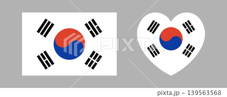 Flag of South Korea. Set of South Korean heart, rectangle flag logo, icon, sticker. South Korea rectangular, heart flag badge, button. National flag emblem, background, banner. 139563568
