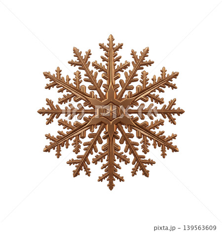 Elegant bronze snowflake ornament with detailed crystalline structure isolated  139563609