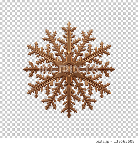 Elegant bronze snowflake ornament with detailed crystalline structure isolated  139563609
