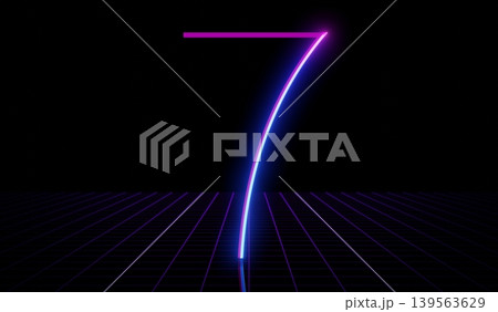 7 - ultraviolet neon number on black background - 3D illustration 7 - ultraviolet neon number on black background - 3D illustration 139563629