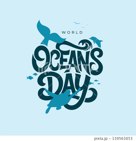 World Oceans Day Typography Design with marine life creatures World Oceans Day Typography Design with marine life creatures 139563853