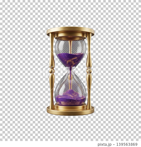 Golden hourglass with purple glitter sand luxury time management 139563869