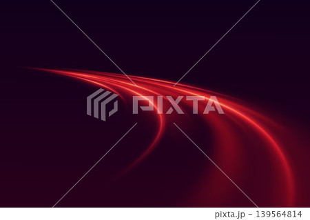 Glowing red light lines creating a futuristic data speed concept on dark background 139564814