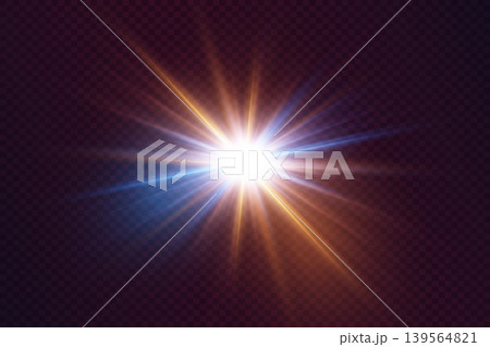 Bright abstract sunburst light effect with blue and orange glowing rays spreading Bright abstract sunburst light effect with blue and orange glowing rays spreading 139564821