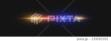 Horizontal colorful light beam creating glowing glare optical flare effect 139565301