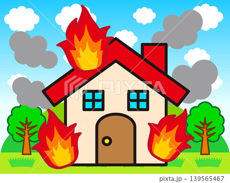 火事で燃えている家のイラスト素材 139565467