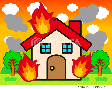 火事で燃えている家のイラスト素材2 火事で燃えている家のイラスト素材2 139565468