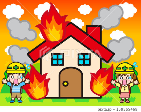 火事で燃えている家のイラスト素材3 火事で燃えている家のイラスト素材3 139565469