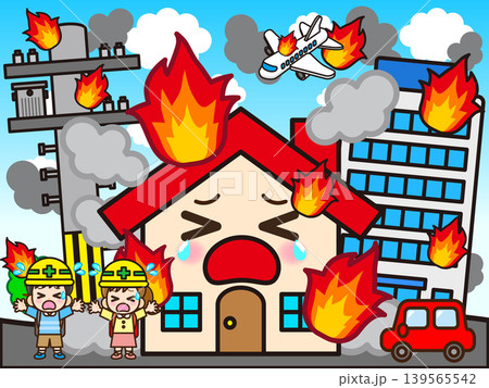 火災が発生した街のイラスト素材4 139565542