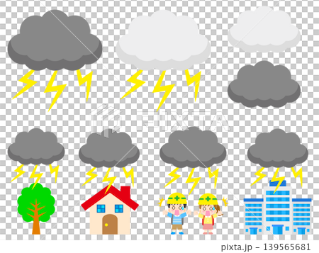雨雲和閃電插畫集 雨雲和閃電插畫集 139565681
