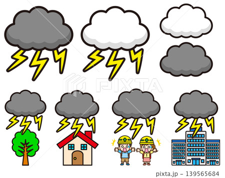 雨雲と落雷のイラスト素材セット2 139565684