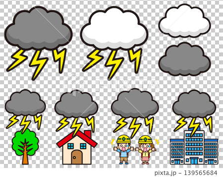 雨雲と落雷のイラスト素材セット2 139565684