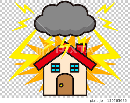 Illustration of a house struck by lightning Illustration of a house struck by lightning 139565686