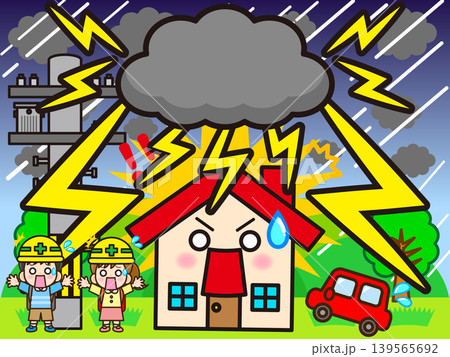 雷が落ちた家と街のイラスト素材2 139565692