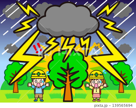雷が落ちた木と森のイラスト素材 雷が落ちた木と森のイラスト素材 139565694