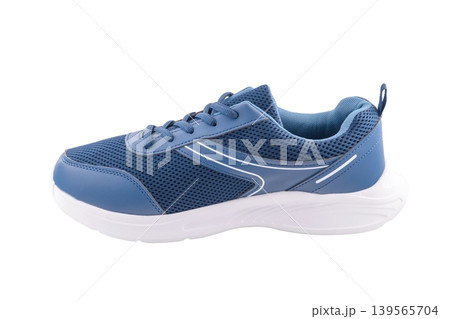 blue sneaker side view on white background blue sneaker side view on white background 139565704