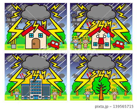 雷が落ちた街と自然のイラスト素材セット 139565715