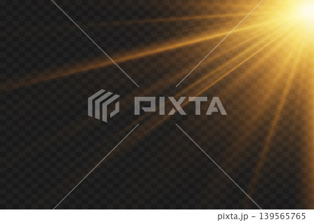 Golden light rays shining through a dark background, dynamic sunburst effect 139565765