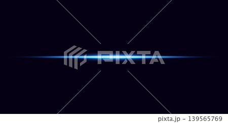 Blue light line creating a laser beam passing through a black background Blue light line creating a laser beam passing through a black background 139565769