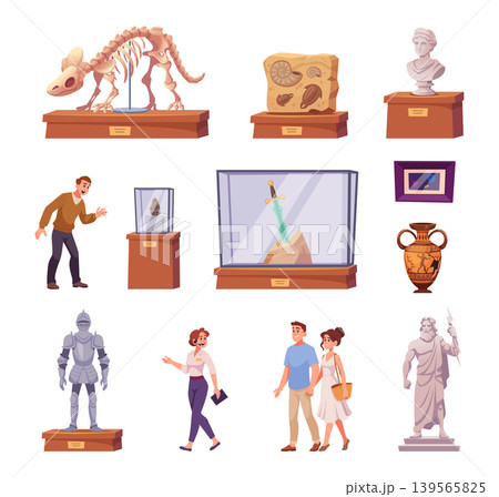 Museum. Exhibition pieces of sculpture and paintings exact vector cartoon illustration Museum. Exhibition pieces of sculpture and paintings exact vector cartoon illustration 139565825