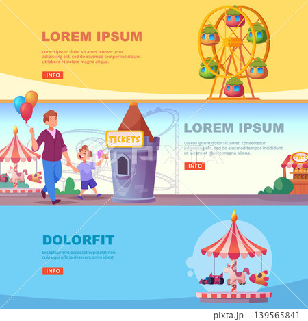 Amusement park. horizontal banners with people relax time in amusement park Amusement park. horizontal banners with people relax time in amusement park 139565841