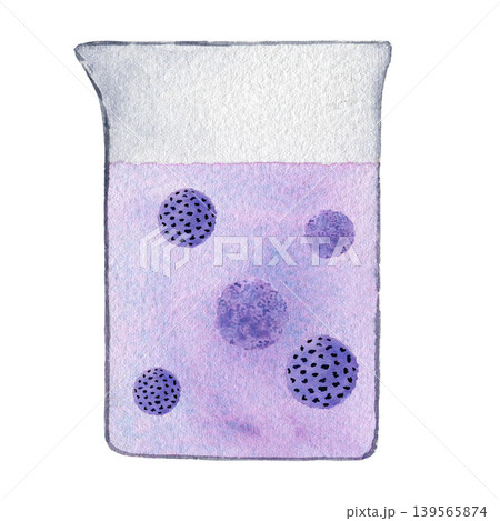Medicine flask with liquid and viruses. Watercolor illustration isolated on white background for design, logos, business, medical articles, textbooks Medicine flask with liquid and viruses. Watercolor illustration isolated on white background for design, logos, business, medical articles, textbooks 139565874