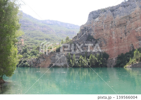 Ancient Watchtower and Limestone Cliffs at Cortes de Pallas Reservoir Ancient Watchtower and Limestone Cliffs at Cortes de Pallas Reservoir 139566004