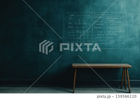 Wall features various formulas and a table diagram 139566110