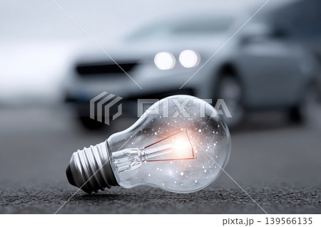 Light bulb symbolizes innovation with a car inside 139566135